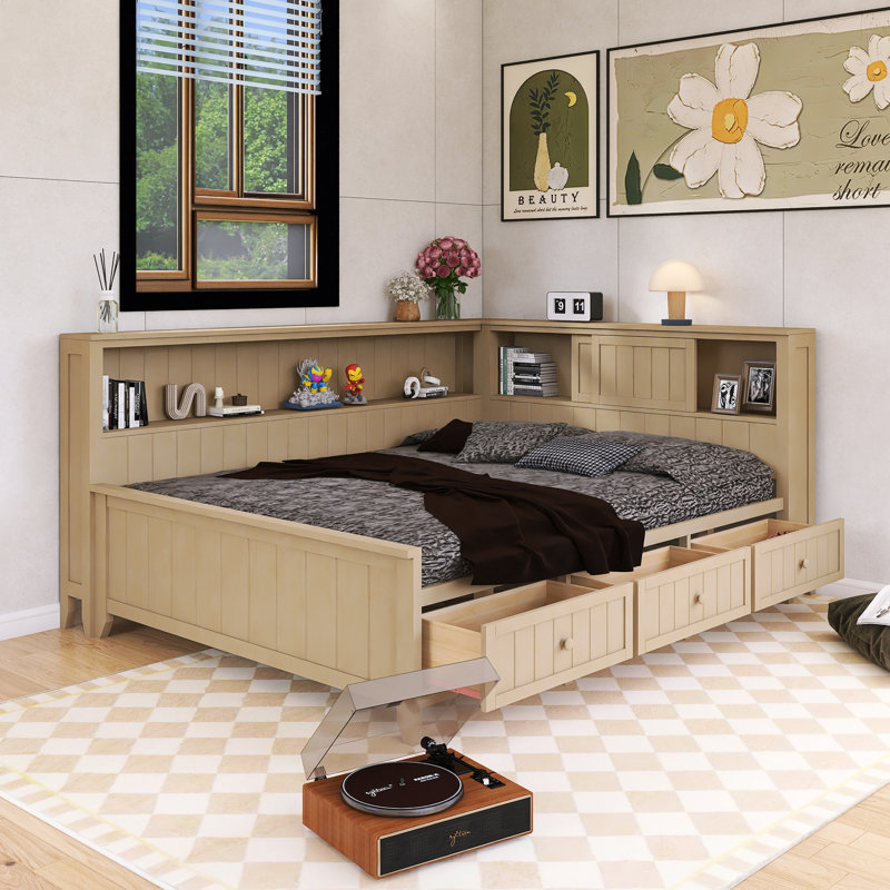 Twin Size Daybed With Storage Shelves And 3 Drawers, Full