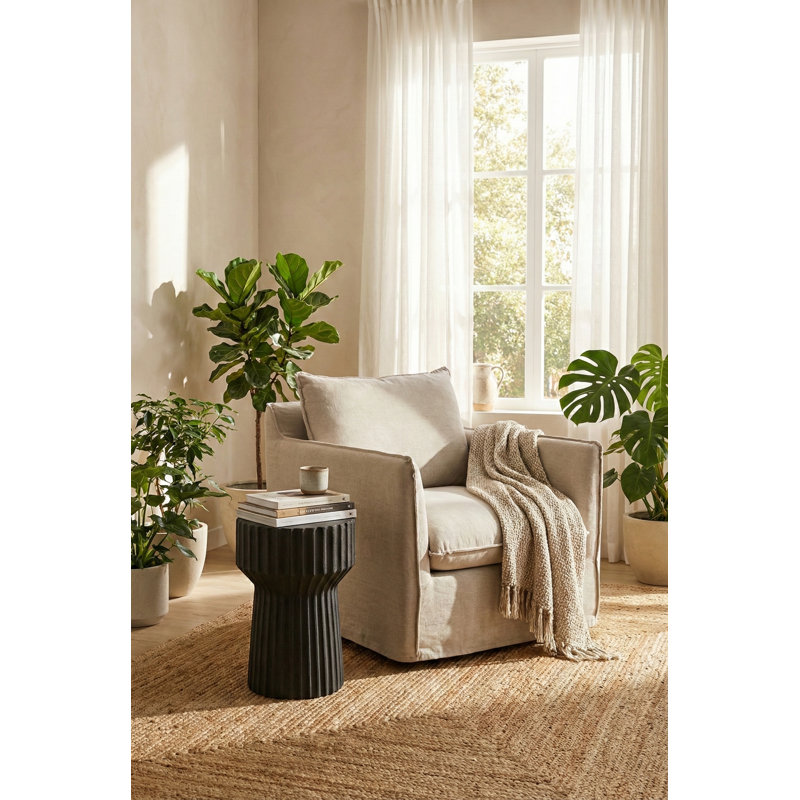 Vetra Side Table, Charcoal Stone, Black