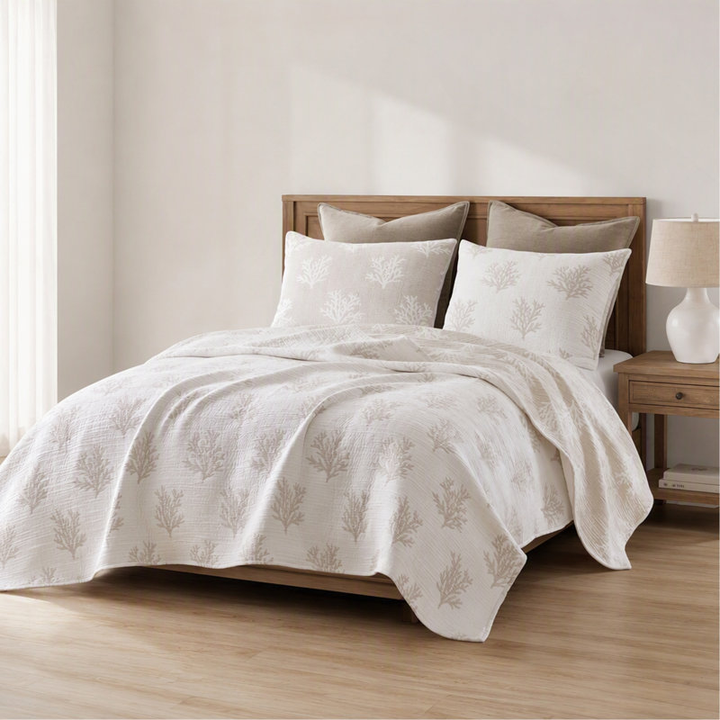 Ensemble de courtepointe mini 3 pièces pour lit King/Cal King, beige/gris, Courtepointe pour très grand lit + 2 tailles déc