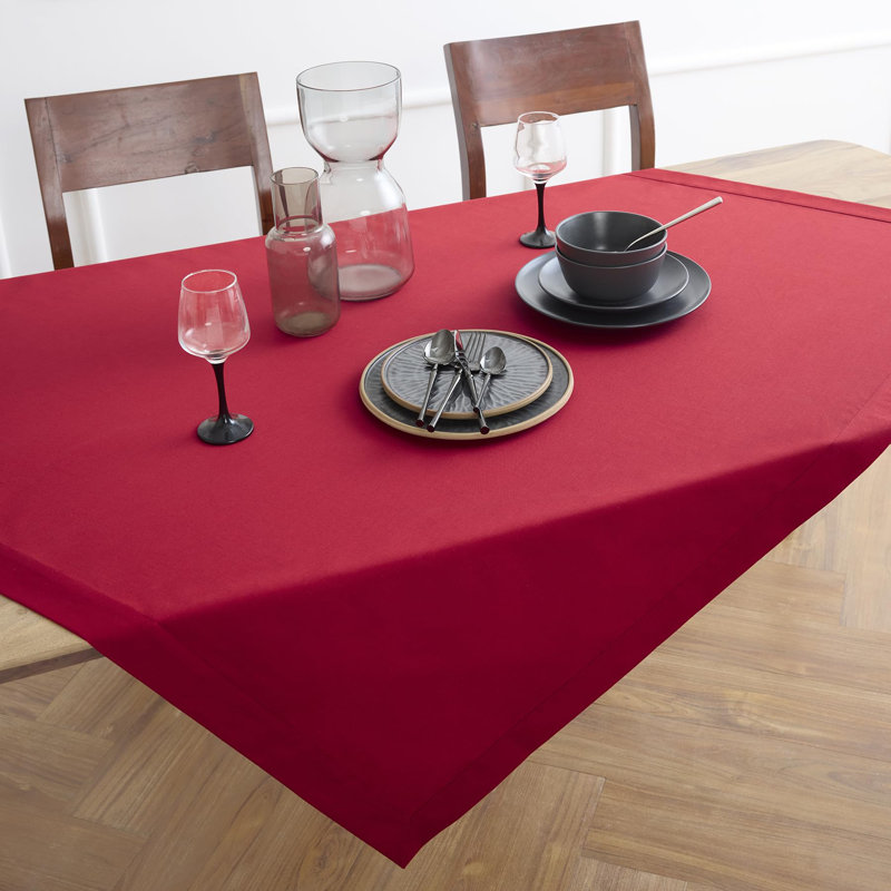 Dru Cotton Linen Plain Table Throw, Scarlet Red