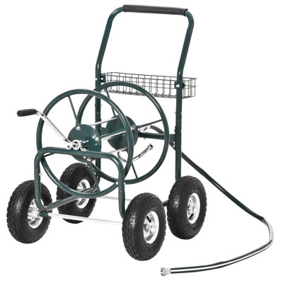 Chariot à enrouleur de jardin, organisateur de tuyau avec roues, panier de rangement