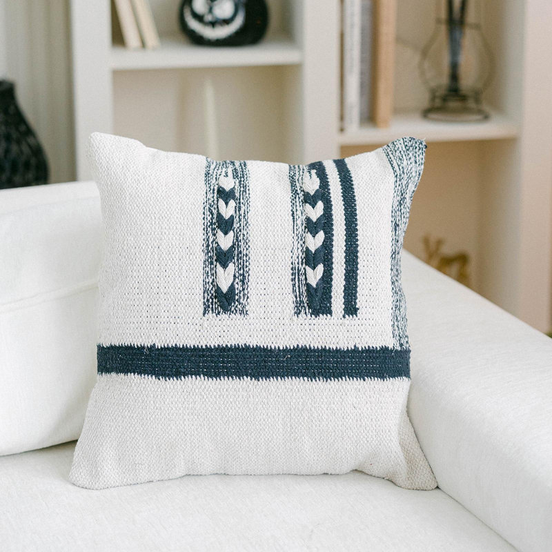 Braid Pattern Cushion Cover, 18" H x 18" W, Beige/Black Striped