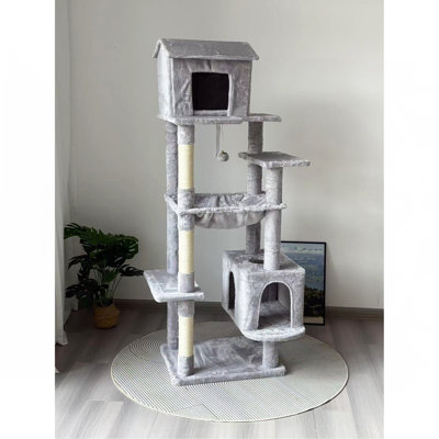 Grand arbre à chat 63 pouces à niveaux multiples gris