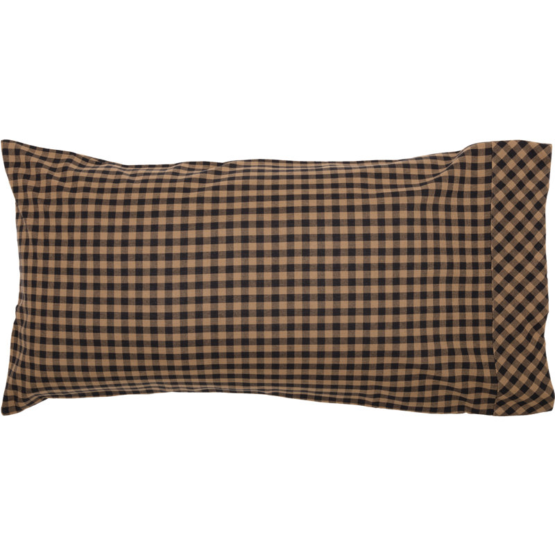 King Size Black and Khaki Checkered Cotton Pillowcase Set