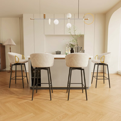 Ensemble de chaises de salle à manger 30 pouces, ensemble de 4 chaises de bar pivotantes à 360 ° de style moderne avec une conception simple, des tabourets hauts confortables et des chaises de salle à manger flexibles convenant aux bars, aux restaurants et aux chaises de bar en velours beige
