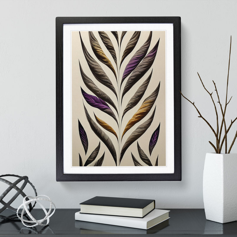 Peaceful Feathers - Single Picture Frame Painting, 46cm H x 34cm W x 2cm D, Black Framed