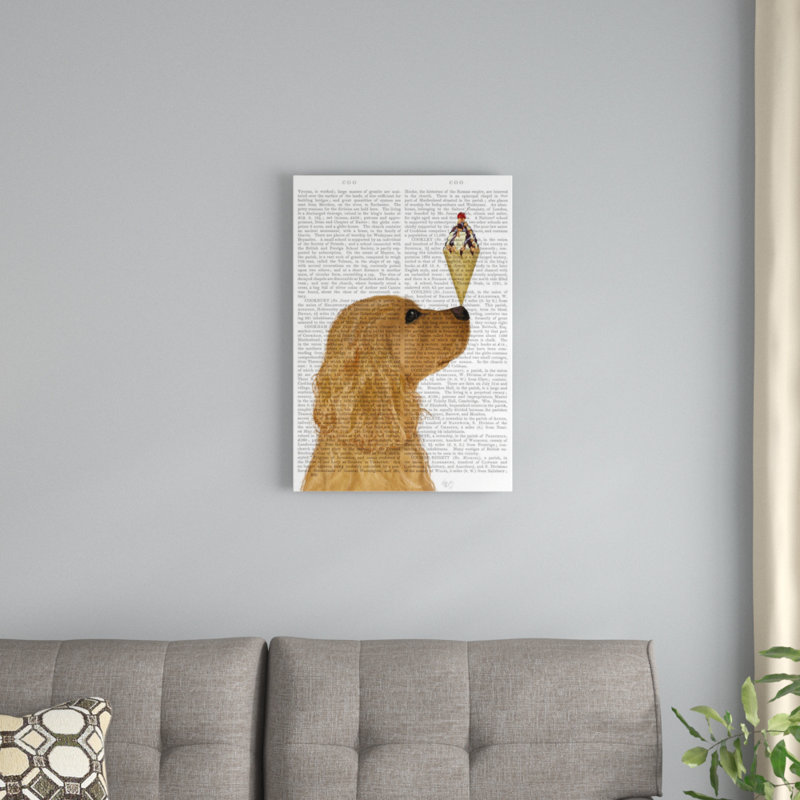 Impression sur toile tendue Fab Funky, «Cocker Spaniel Ice Cream on Print fond», H 12 po x l 8 po x P 0,75 po, Toile tendue