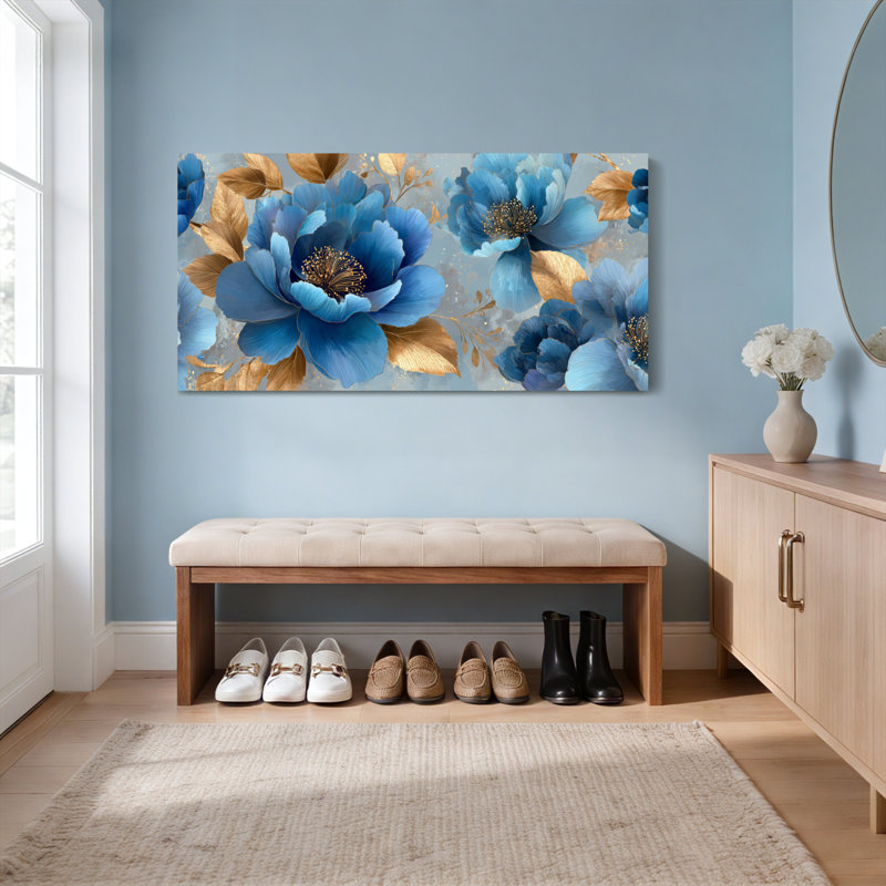 Ensemble de 1 tableau sur toile tendue à motif floral et de feuilles, H 12 po x l 36 po