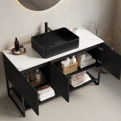 Ensemble de meuble-lavabo et de meuble-lavabo en pierre frittée blanche 48 po Carrara