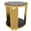 Table de bout 19,8 po avec miroir noir pour le salon, structure asymétrique en métal or et espace de présentation inférieur rond avec tablette moderne