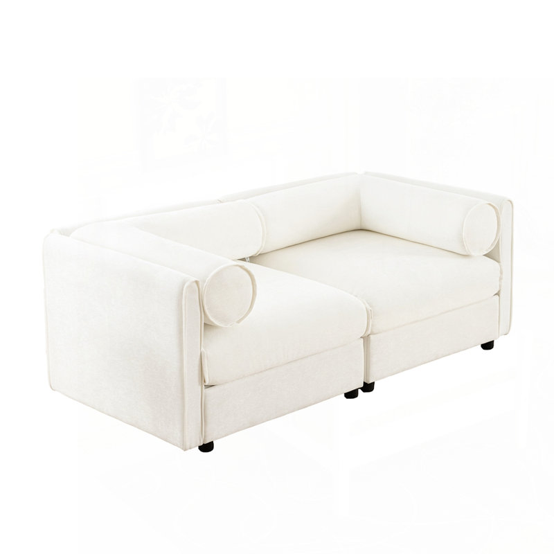 Élégant canapé 2 places en chenille avec siège de rangement, Blanc