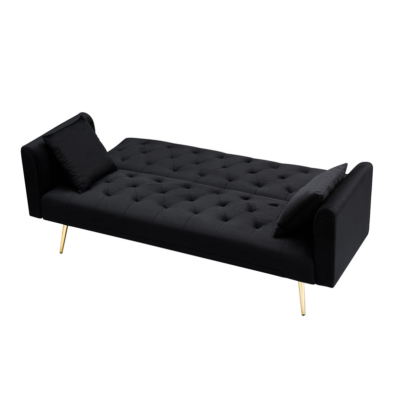 71 - Inch Foldable Double Bed, American Retro Style, Black Velvet Upholstery, Small , 2 Seating Capacity Velvet, Living Rooms, Adjustable Postures, Seats