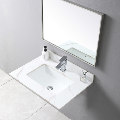 31Inch Bathroom Vanity Top Gold Sintered Stone With Undermount Ceramic Sink And Backsplash For Brilliant 31" In - Elegant Addition