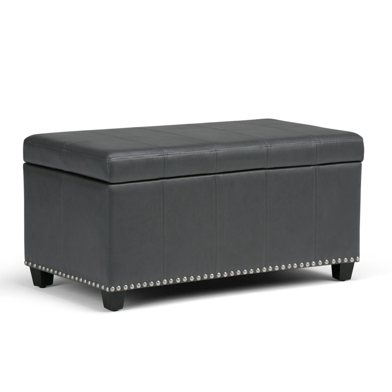 Banc de rangement avec repose-pieds de rangement rectangulaire en cuir végétalien et rembourré avec mousse à haute densité Amelia