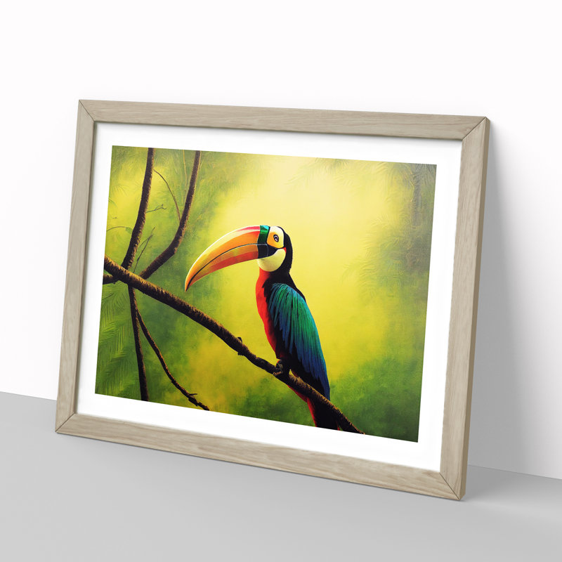 XH1022-1020X Attractive Toucan Bird - Single Picture Frame Painting, 46cm H x 64cm W x 2cm D, Oak