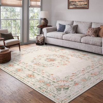 Kaldi Floral Bow Washable Area Rug for Nursery Ultra-Thin Non Slip Soft Boho Carpet for Kids Room