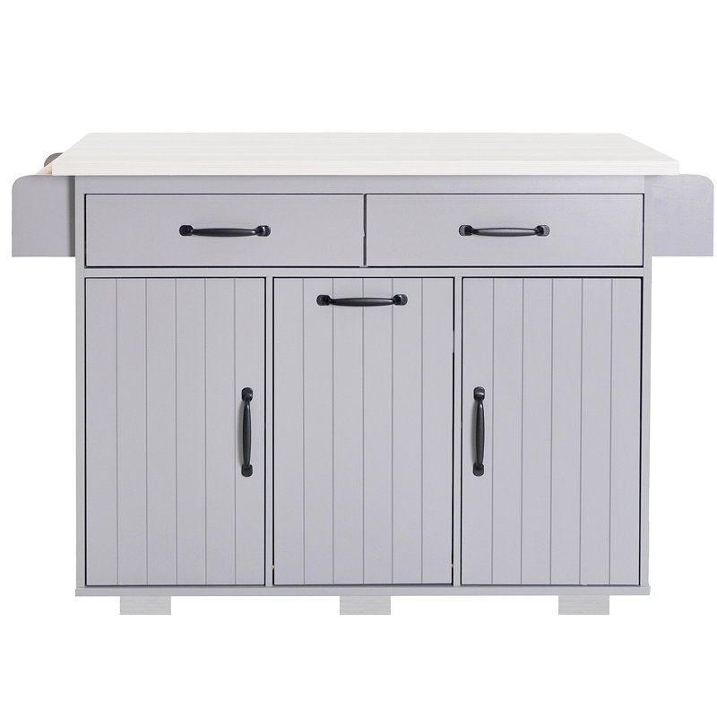 K&K Kitchen Island With Trash Can Storage Cabinet, Kitchen Cart With Drop Leaf, Spice Rack, Towel Rack And Drawer, Rolling Kitchen Island On Wheels With Adjustable Shelf
