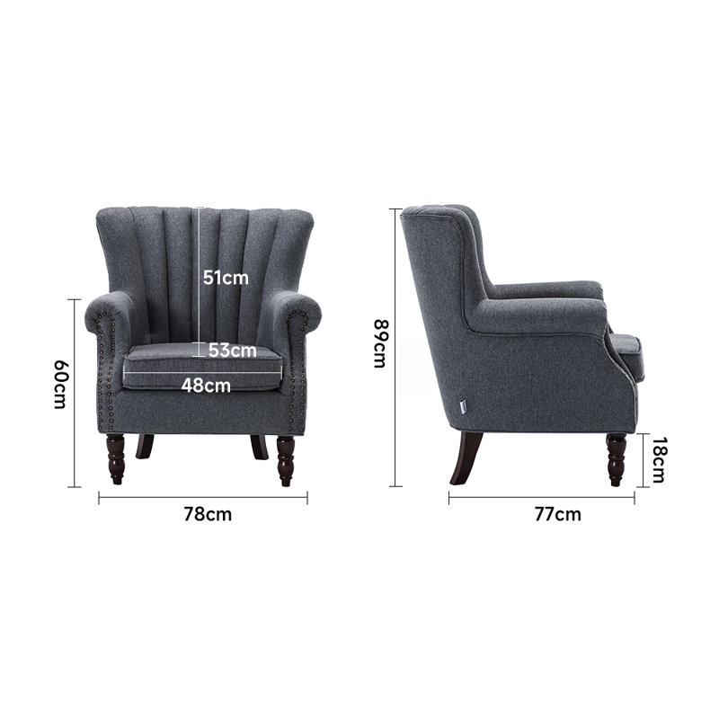 Byrne Upholstered Wingback Chair, Grey