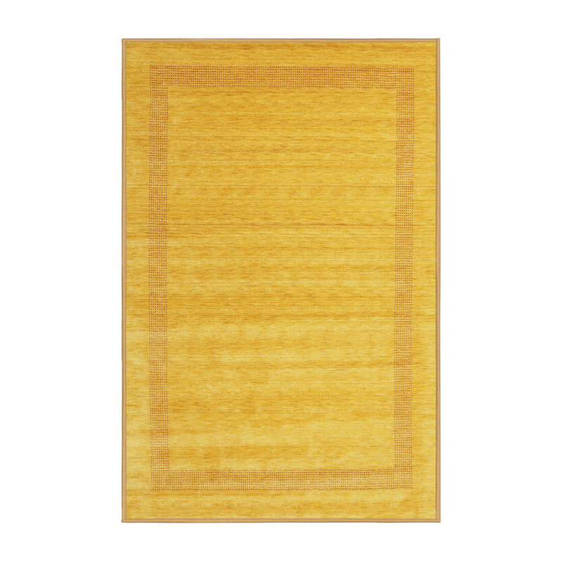 Tapis de zone jaune contemporaine Riehle, Rectangle 7 pi x 9 pi