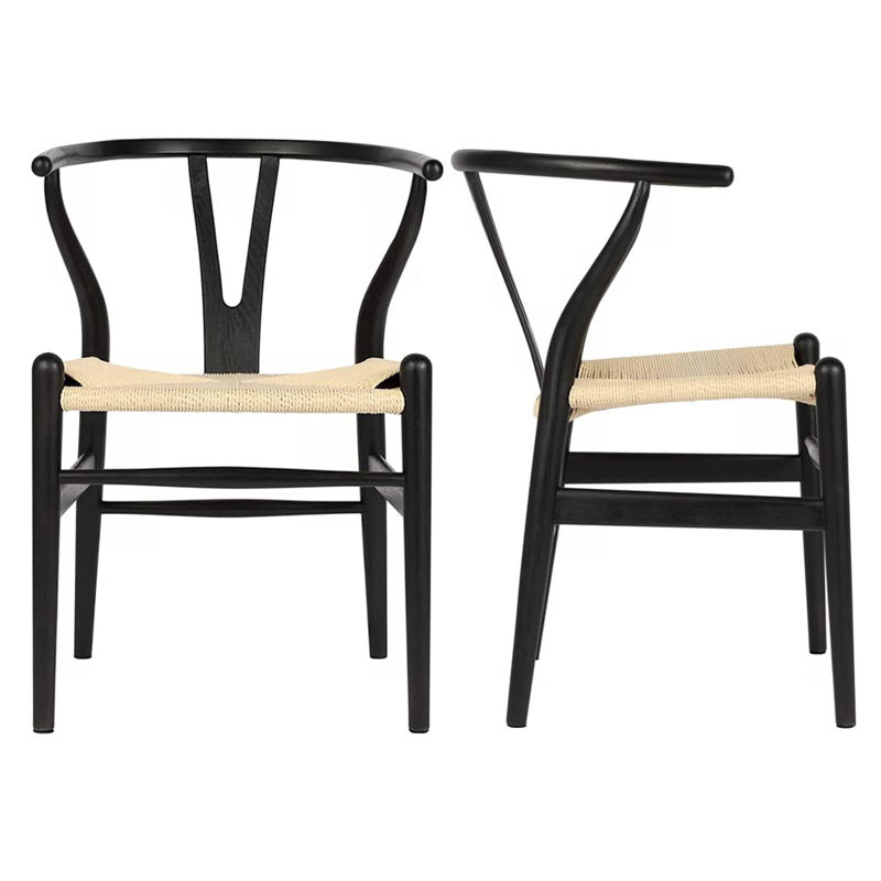 Chaise de salle à manger en bois massif, chaise Mid-Century, Crème/noir