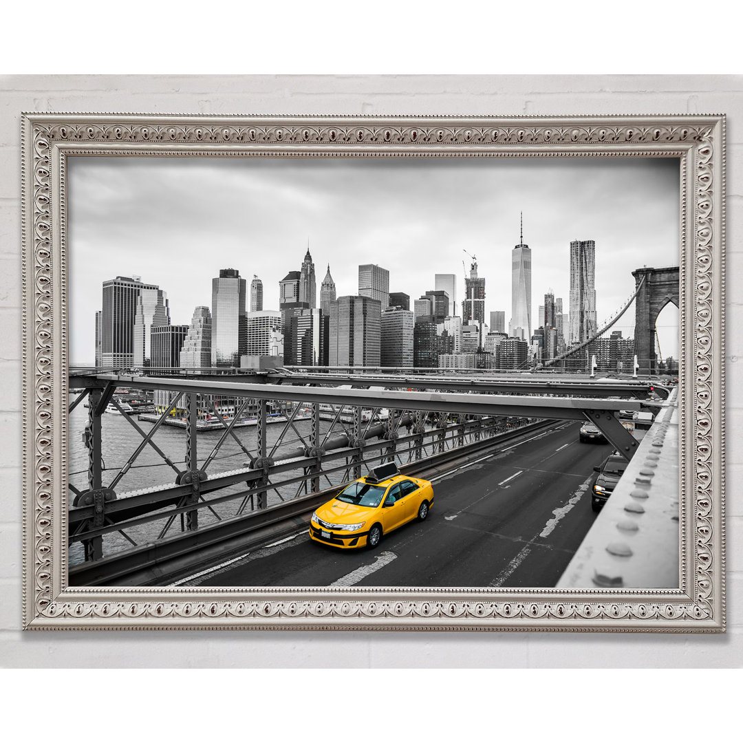 Gelbes Taxi auf der Brooklyn Bridge - Druck