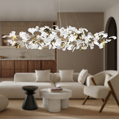 Ceramic Ginkgo Leaves Chandelier Lighting, D