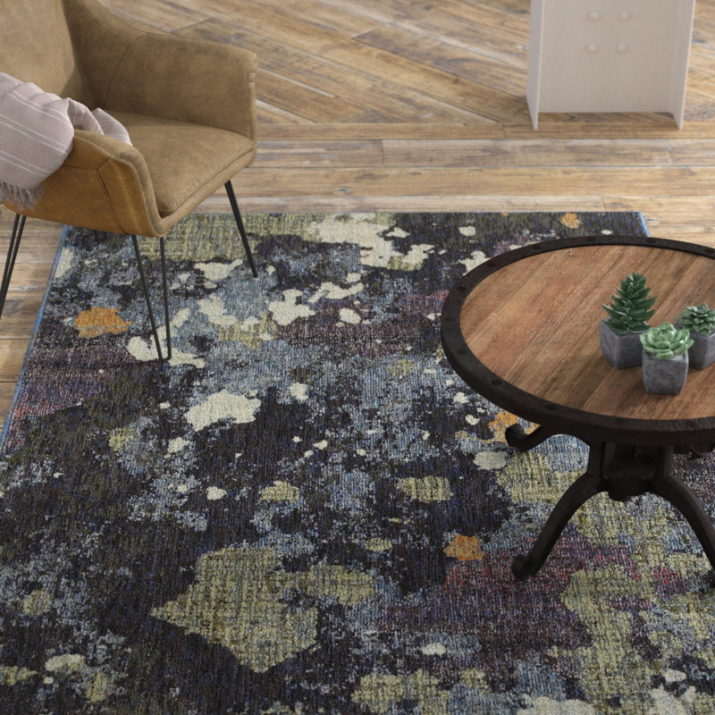 Knox Abstract Machine Made Power Loom Area Rug in Navy/Green, Rectangle 10' x 13'2"