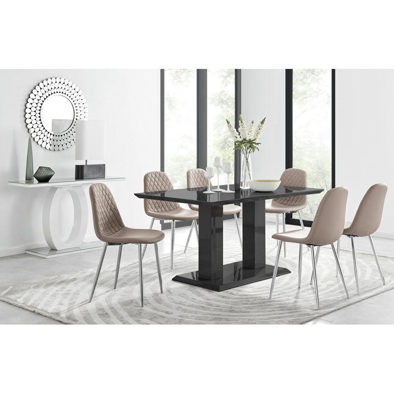 Ensemble de table de salle à manger Eubanks, Noir, Beige cappuccino / argent