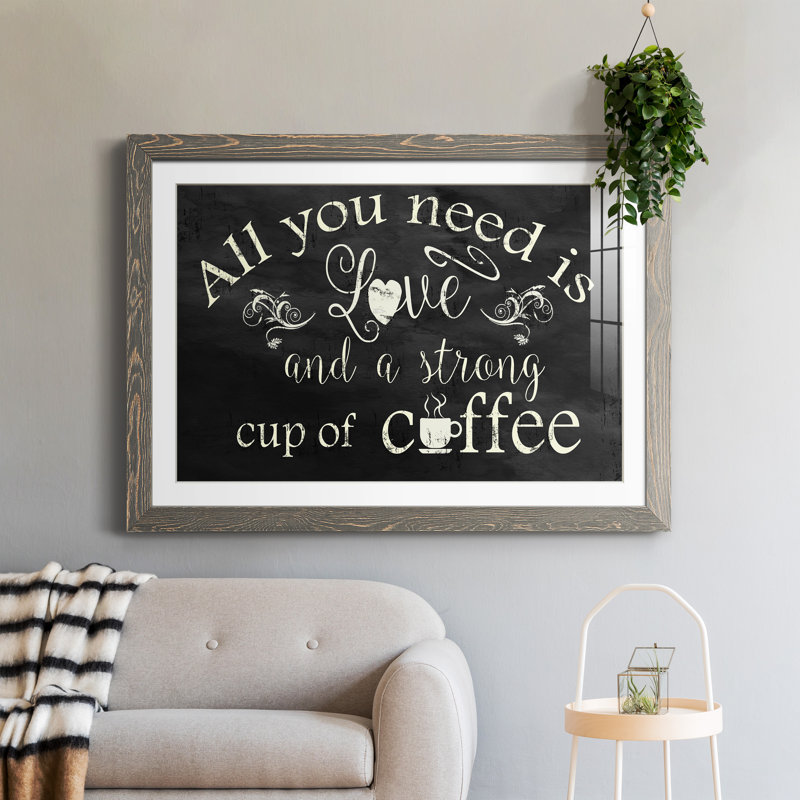 Café fort - art textuel avec cadre photo, H 31,5 po x l 23,5 po x P 1,5 po, Encadré gris