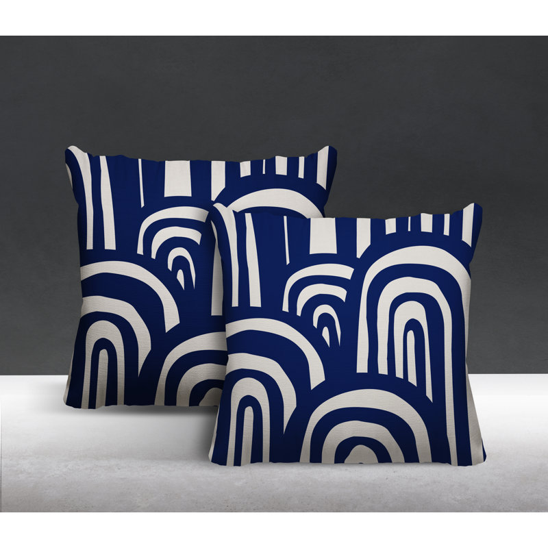 Abstract Outdoor Reversible Throw Pillow, 17W" x 17H", Navy Blue