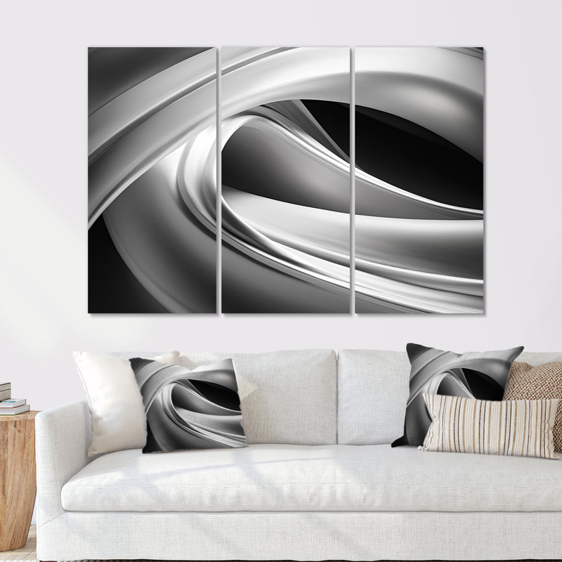 «Silver Speed I», ensemble d'art mural fractal, Toile tendue, H 40 po x l 60 po x P 1 po