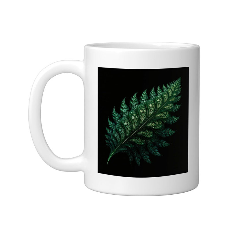 Green Fern Leaf Fractal Nature Botanical Botanical Art Ceramic Mug, 11oz