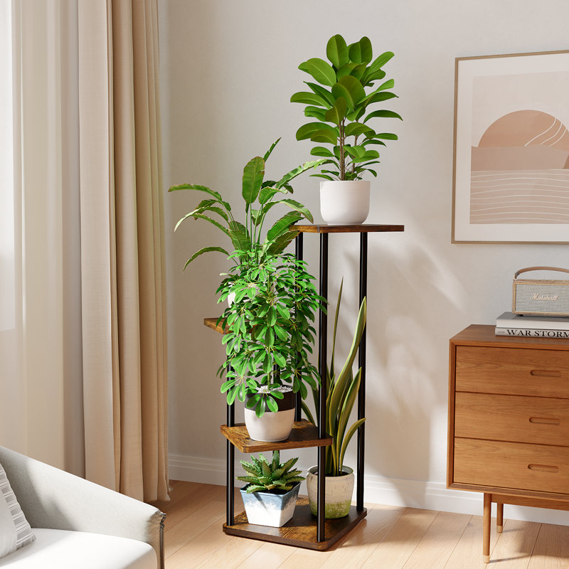 Petit support à plante à 4 niveaux en bois, balcon et étagère à fleurs pour chambre à coucher