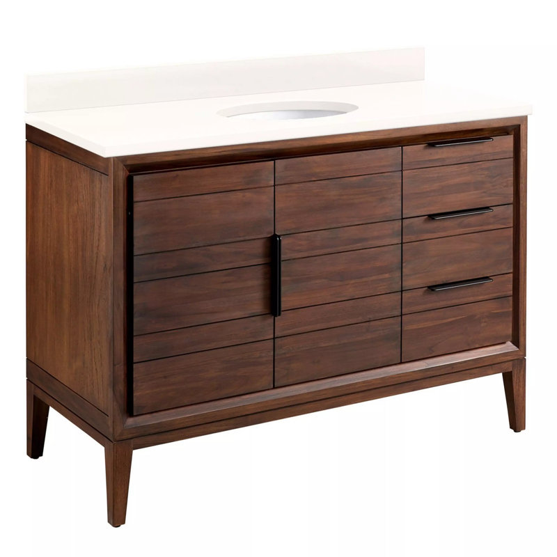 Ensemble de meuble-lavabo simple 48 po avec lavabo sous-comptoir ovale Aliso, Quartz blanc arctique, Café, 8" Widespread