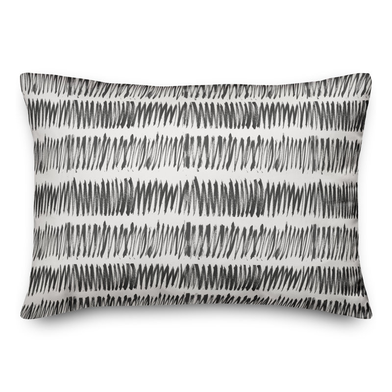  Striped Polyester Indoor/Outdoor Throw Pillow, 14"H x 20"W, Black
