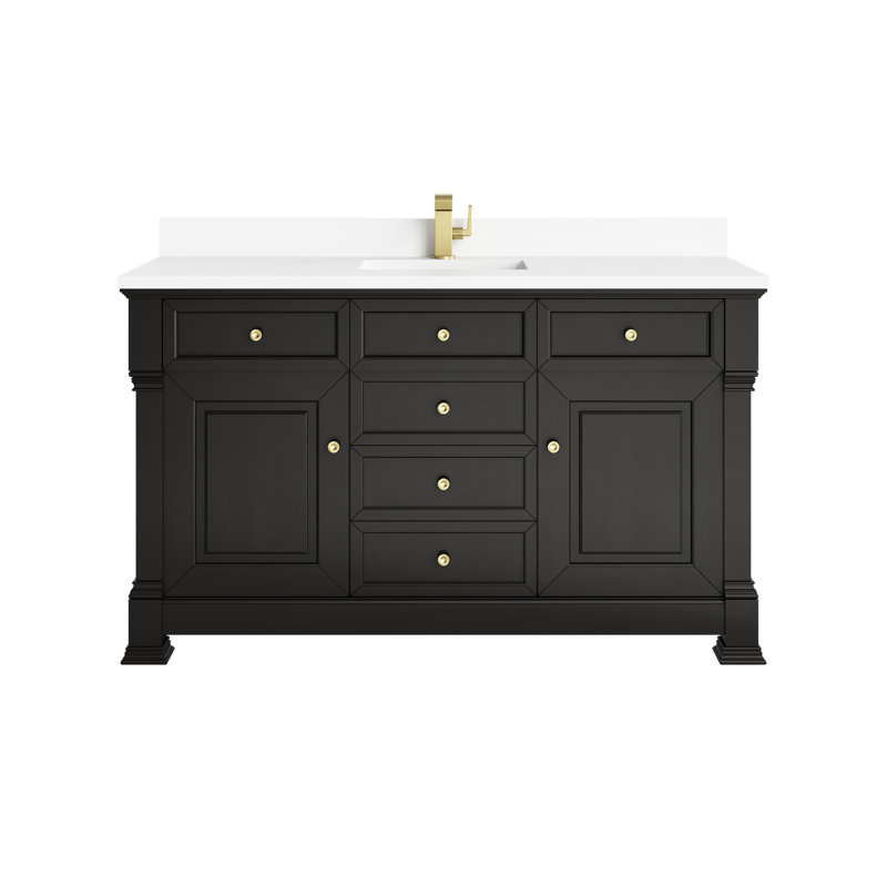 Brookfield Single Vanity, White Zeus, Single Hole, Black Onyx