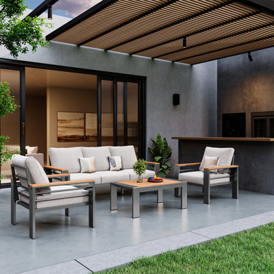 Outdoor Aluminum Patio Furniture Set, 5-piece Conversation Seating Group With Removable Cushions