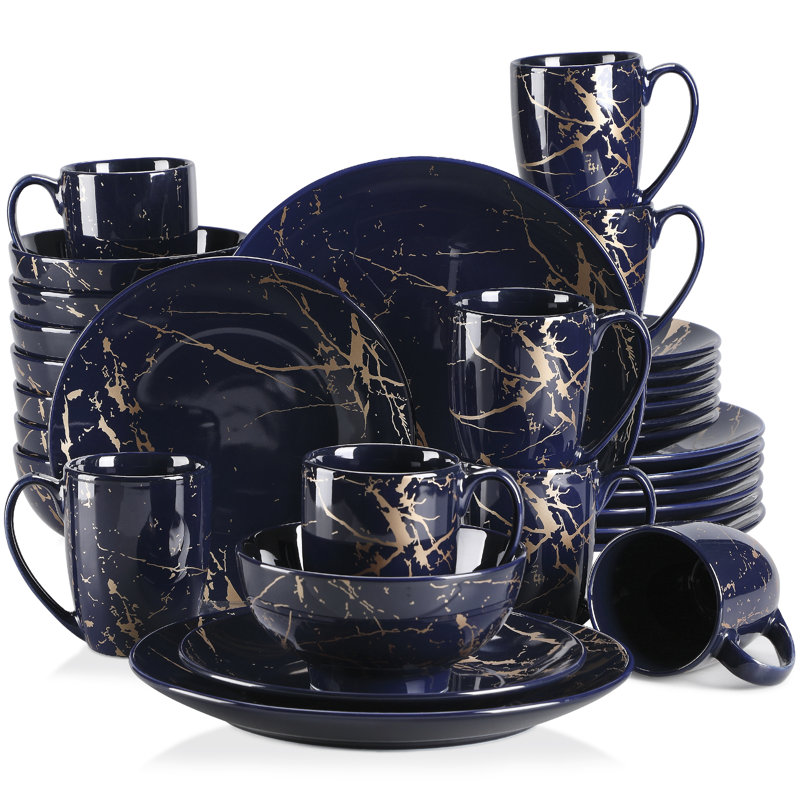 Piece Porcelain China Dinnerware Set - Service for 8, Dark Blue