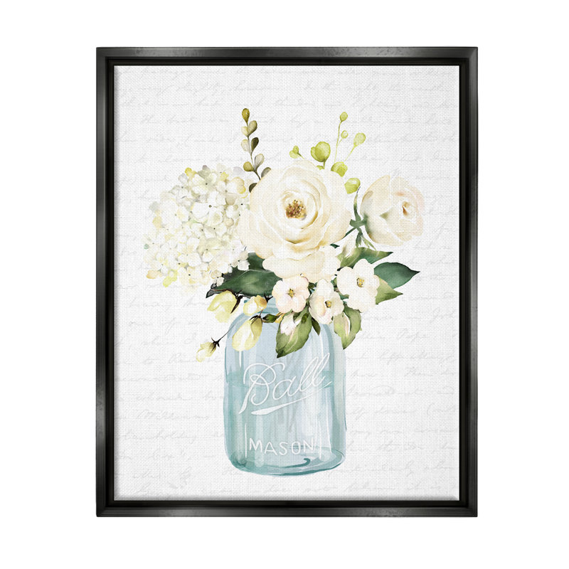 «Classic White Bouquet de fleurs blanches» par Lettrage et doublure - reproduction de cadre flottant sur toile