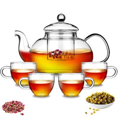 Ivy Bronx 33.81 fl. oz. Stovetop Safe Glass Clear Teapot Set Teapot For