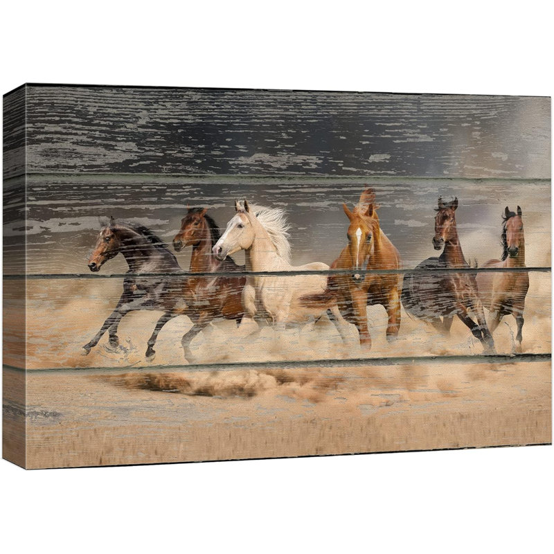 Galop, chevaux, faune, bois, rustique sur toile