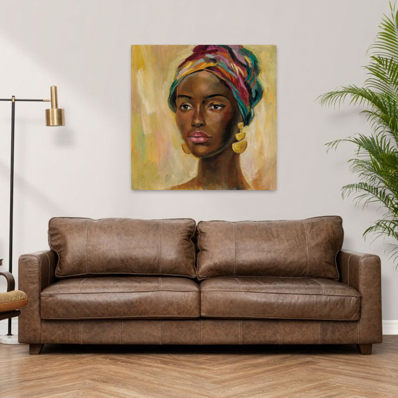 Art contemporain africain avec femme africaine, H 36 po x l 36 po