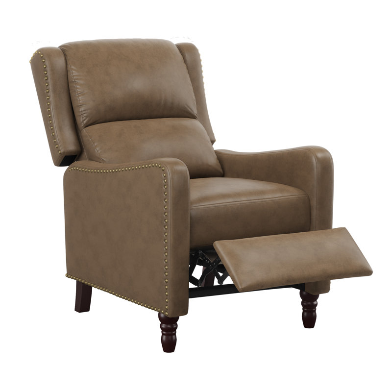 Archibaldo Genuine Leather Recliner, Grayish Brown Genuine Leather