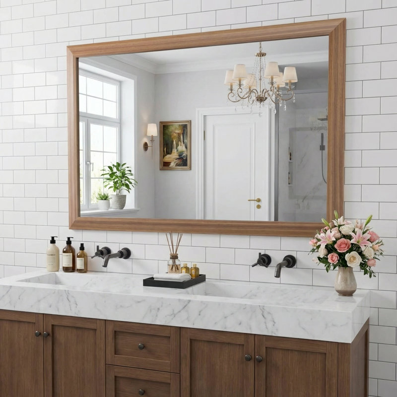 Lunara Belveled Edged Accent Rectangular Bathroom Wall Mirror with Tempered Glass & Rust-proof Aluminimn Framed, 48" x 32"