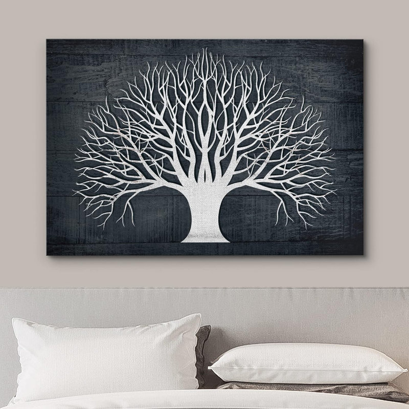 Panneau rétro effet bois foncé rétro, silhouette d'arbre forêt naturelle sur toile, H 32 po x l 48 po x P 1,5 po
