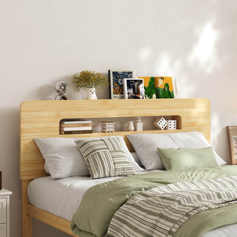 Cadre de lit double de 14 pouces, cadre de lit plateforme avec tête de lit et base en bois massif, support de lattes de bois, aucun sommier requis, assemblage facile