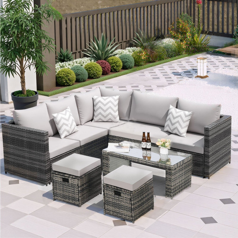 6 Piece Outdoor Seating Group With Cushions, Light Gray