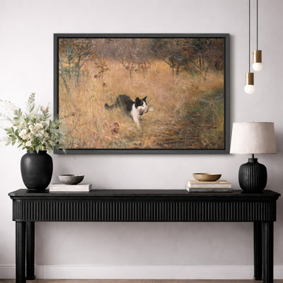 Art de champ de chasse de chat en automne, images de salon, impression sur toile encadrée de giclée.