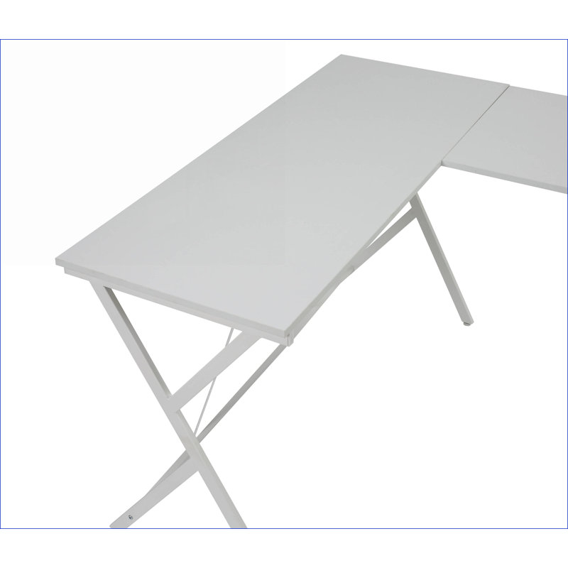 Bureaux, bureau d'ordinateur en L industriel moderne avec support pour unité centrale roulante | Blanc | Métal Bois