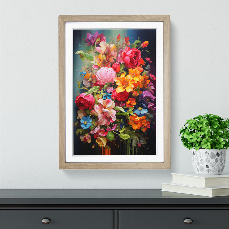 Floral Action Painting No.3 Framed Print, 34cm H x 25cm W, Oak Framed